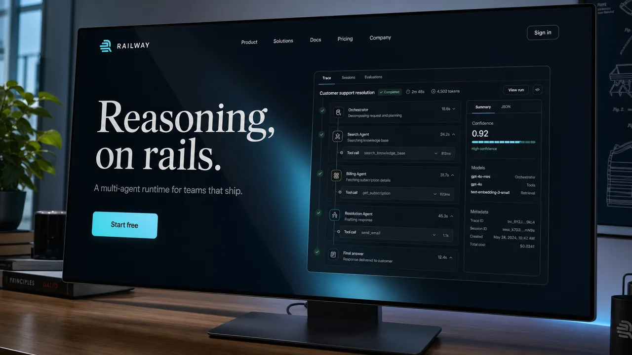 Brand: brand tech startup landing dark